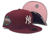NEW YORK YANKEES 1999 WORLD SERIES BURGUNDY PINK BRIM NEW ERA FITTED HAT