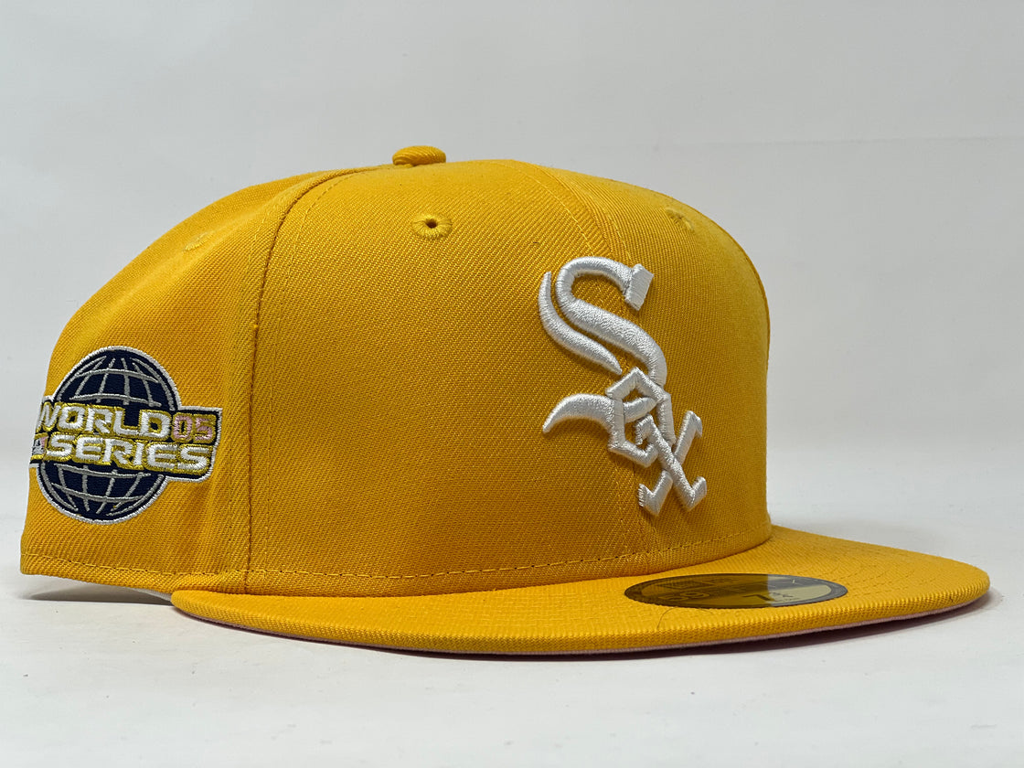 CHICAGO WHITE SOX 2005 WORLD SERIES TAXI YELLOW PINK BRIM NEW ERA FITTED HAT
