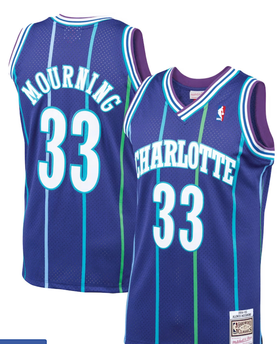 Charlotte Hornets Alternate 1994-95 Alonzo Mourning Mitchell and Ness Swingman Jersey