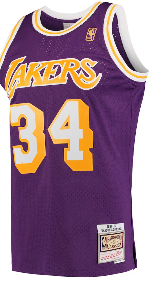 Los Angeles Lakers Road 1996-97 Shaquille O'Neal Mitchell and Ness swingman Jersey