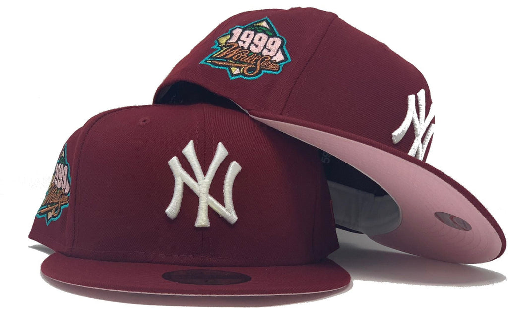 New York Yankees 1999 World Series Burgundy Pink Brim New Era Fitted Hat