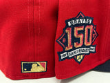 ATLANTA BRAVES 150TH ANNIVERSARY RED/ NAVY GRAY BRIM NEW ERA FITTED HAT