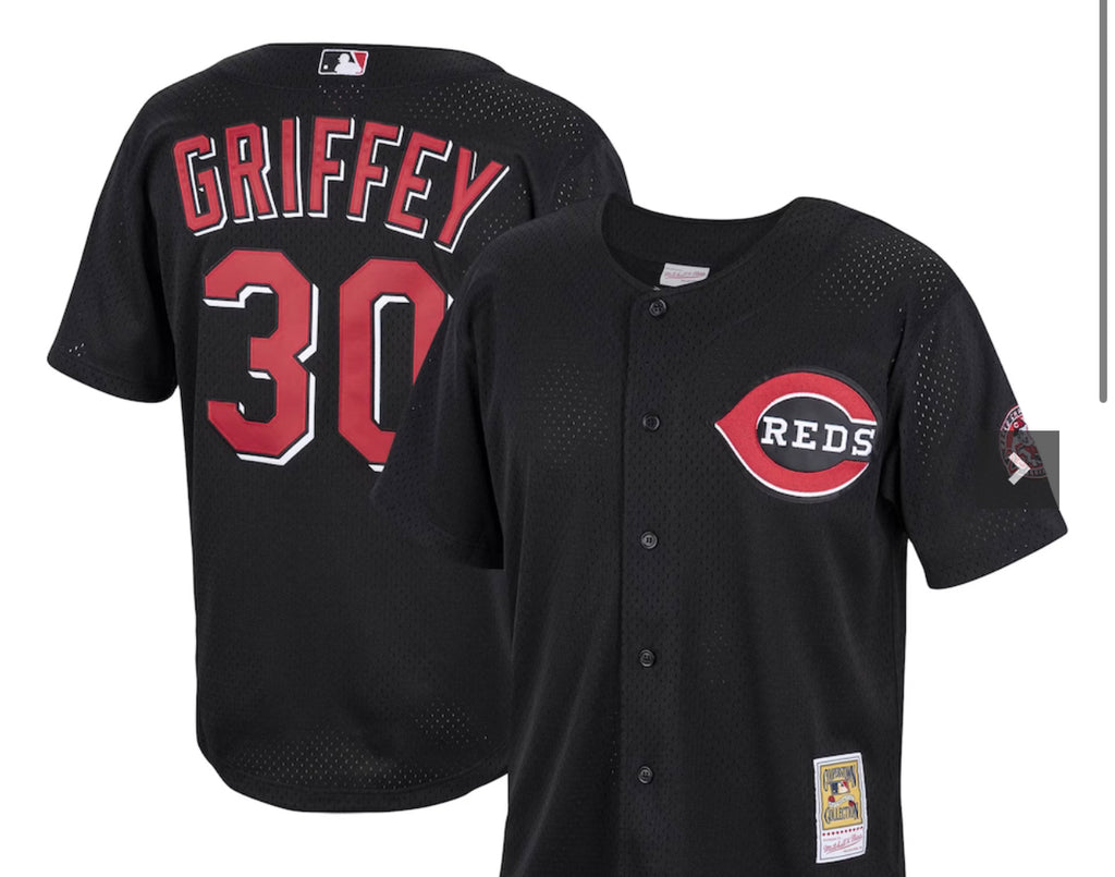 Men's Cincinnati Reds Ken Griffey Jr. Mitchell & Ness Black Cooperstown Collection Batting Practice Jersey