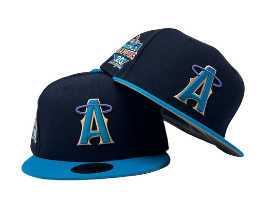 LOS ANGELES ANGELES 2002 WORLD CHAMPIONS NAVY BLUE JEWEL GRAY BRIM NEW ERA FITTED HAT