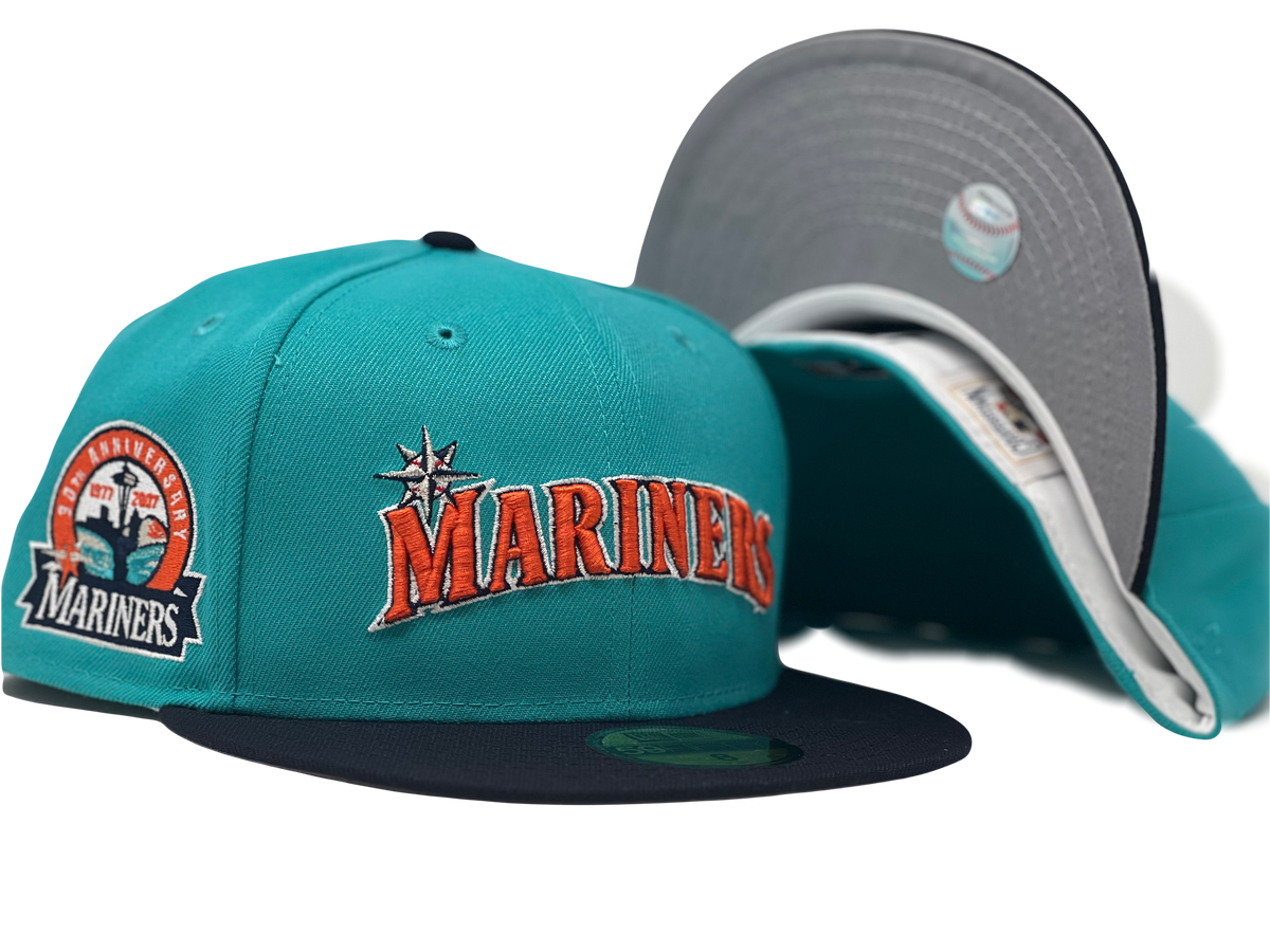 SEATTLE MARINERS 30TH ANNIVERSARY GRAY BRIM NEW ERA FITTED HAT Sports