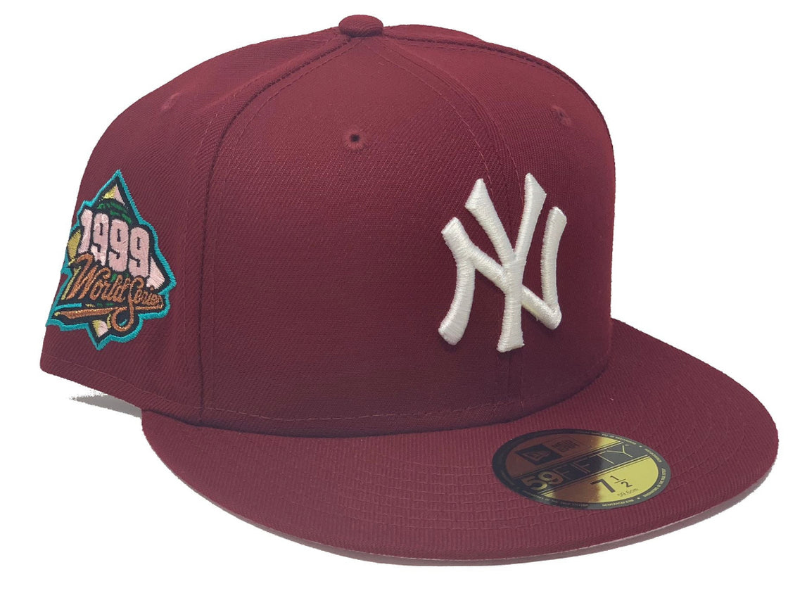 New York Yankees 1999 World Series Burgundy Pink Brim New Era Fitted Hat