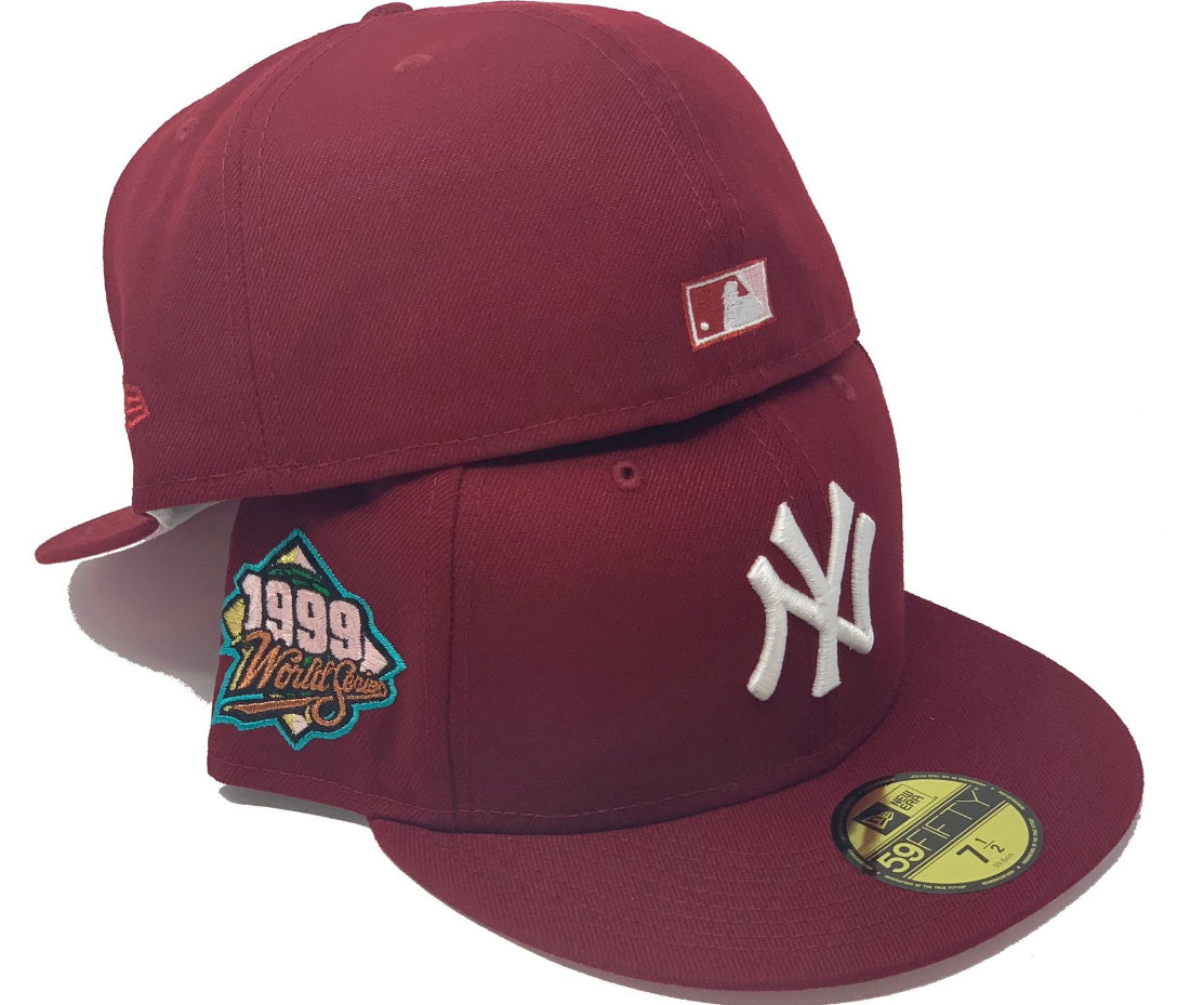 New York Yankees 1999 World Series Burgundy Pink Brim New Era Fitted Hat