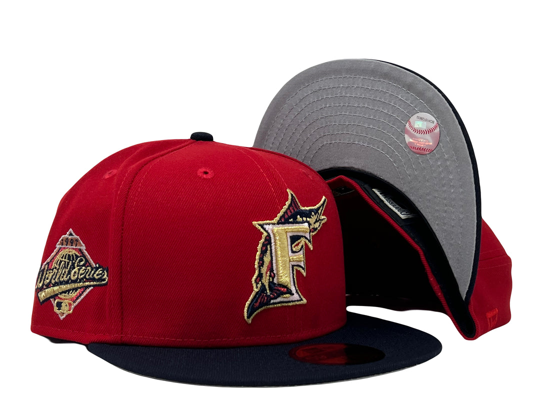 Florida Marlins 1997 World Series Red/ Navy Gray Brim New Era Fitted Hat