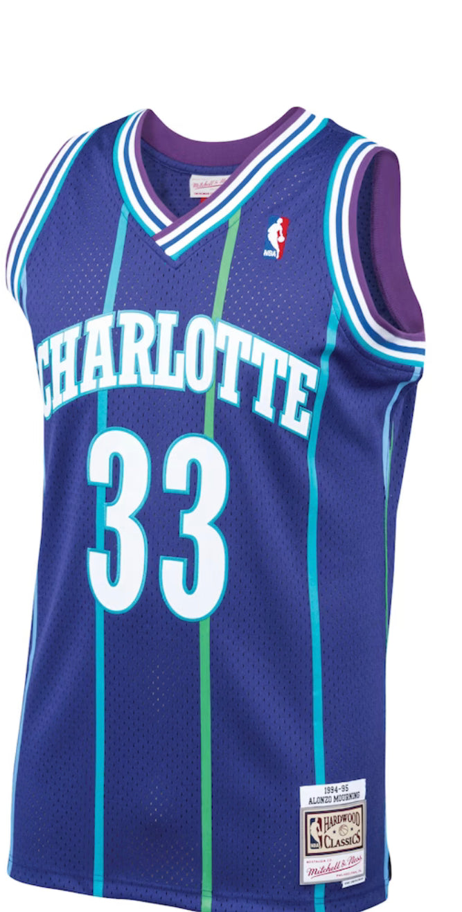 Charlotte Hornets Alternate 1994-95 Alonzo Mourning Mitchell and Ness Swingman Jersey