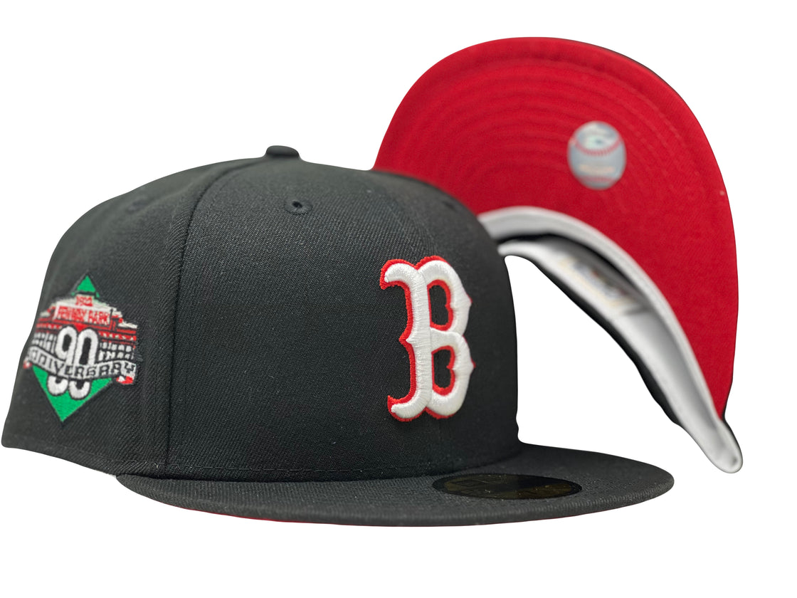 BOSTON RED SOX 90TH ANNIVERSARY FENWAY PARK RED BRIM NEW ERA FITTED HAT
