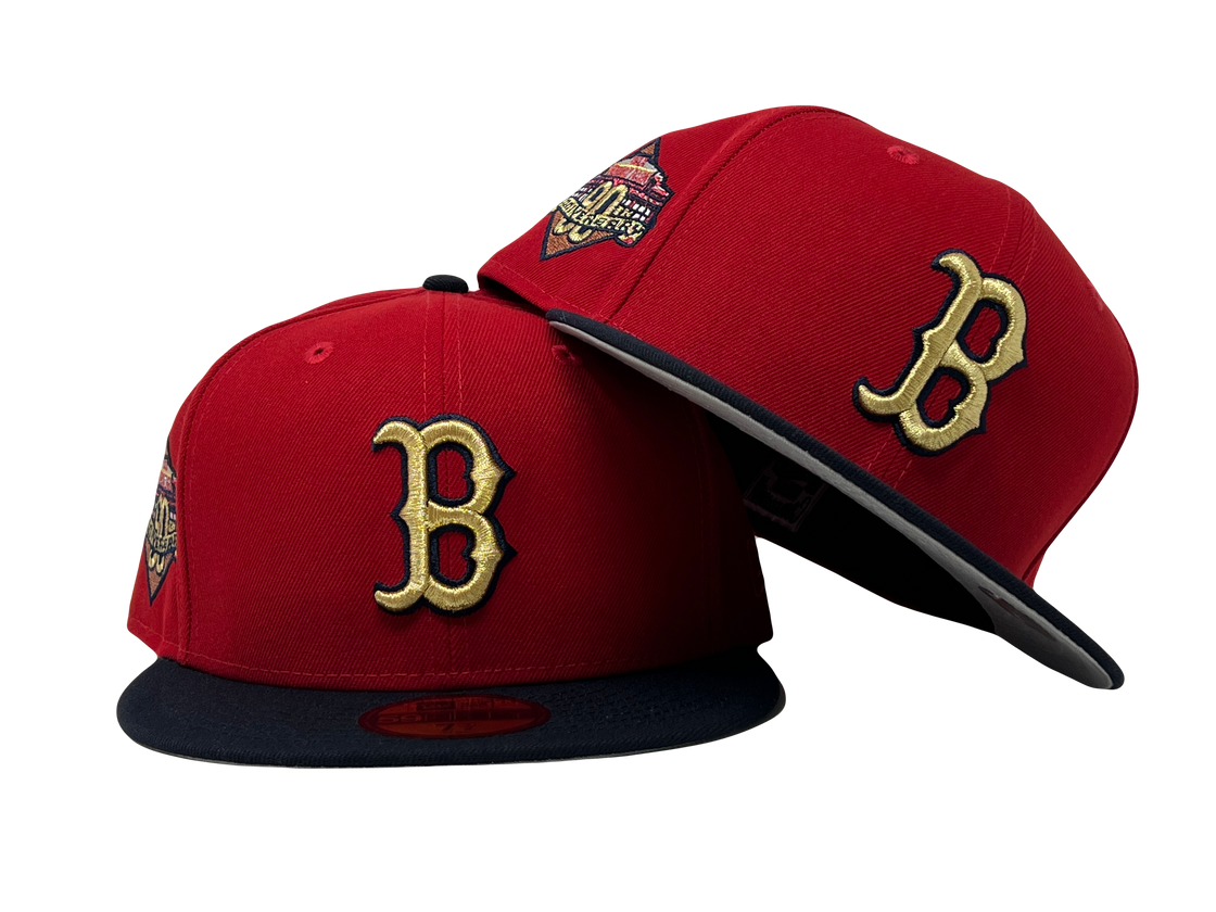 BOSTON RED SOX 90TH ANNIVERSARY FENWAY PARK RED/ NAVY BLUE GRAY BRIM NEW ERA FITTED HAT