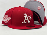OAKLAND ATHLETICS 1989 WORLD SERIES RED GRAY BRIM NEW ERA FITTED HAT