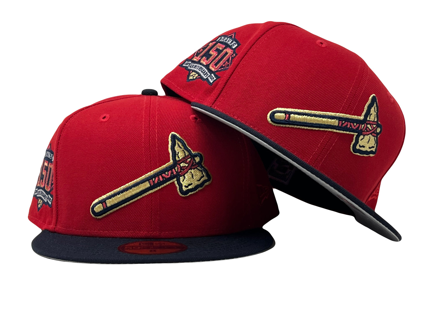 Atlanta Braves 150th Anniversary Red/ Navy Gray Brim New Era Fitted Hat