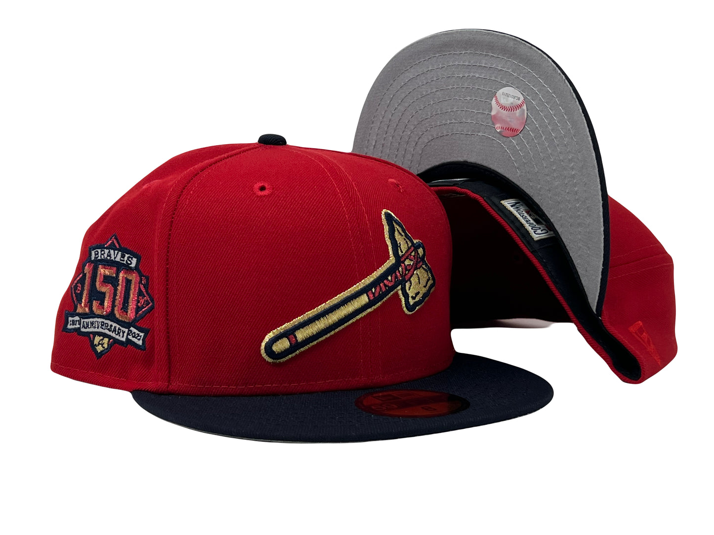 Atlanta Braves 150th Anniversary Red/ Navy Gray Brim New Era Fitted Hat