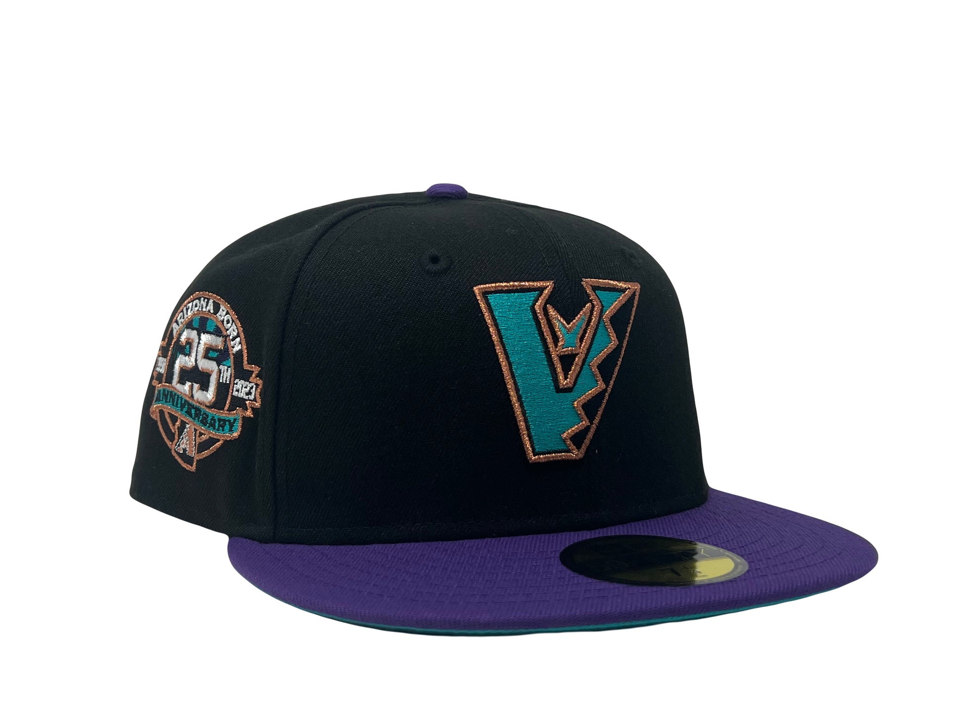 Arizona Diamondbacks 25th Anniversary "Up-Side Down" Front Logo Teal Brim New Era Fitted Hat