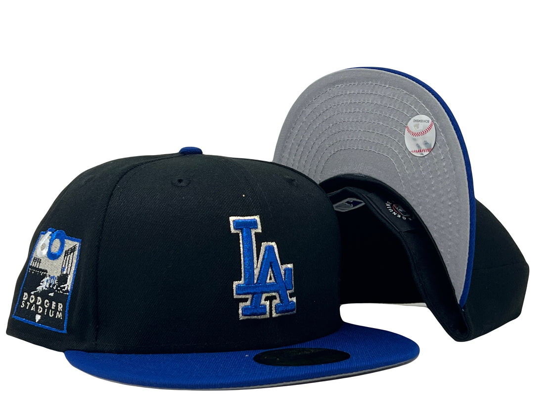 LOS ANGELES DODGERS 60TH ANNIVERSARY BLACK/ ROYAL GRAY BRIM NEW ERA FITTED HAT
