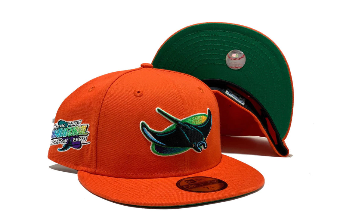 Products Tampa Bay Devil Rays 1998 Inaugural Season Orange Green Brim New Era Fitted Hat