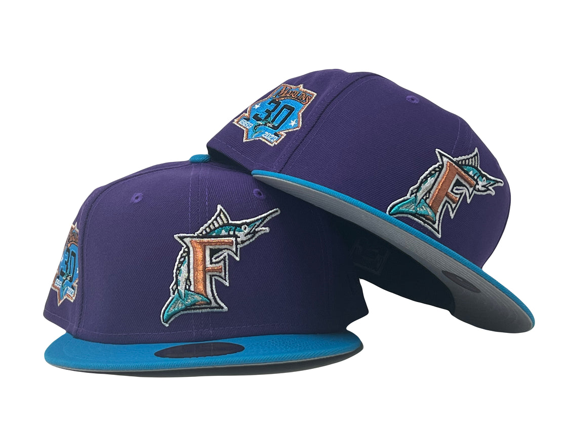 Deep Purple Florida Marlins Blue Jewel Visor New Era Fitted Hat