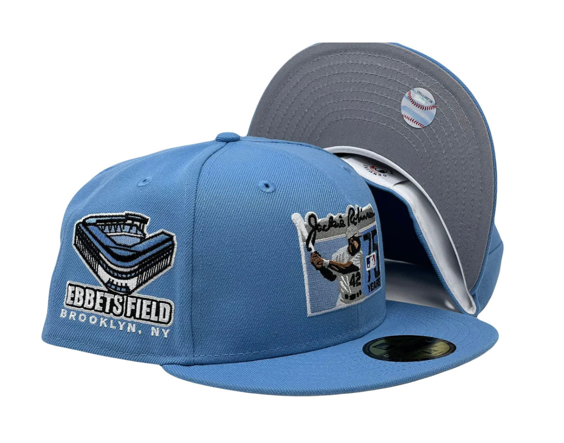Jackie Robinson Ebbets Field Sky Blue Gray Brim New Era Fitted Hat