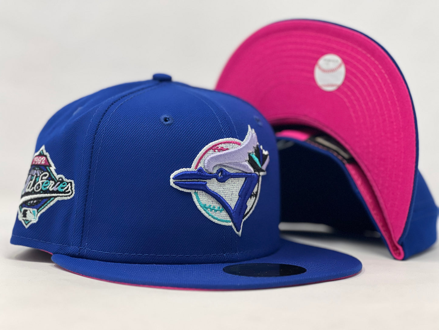 Toronto Blue Jays 1992 World Series Fusion Pink Brim New Era Fitted Hat