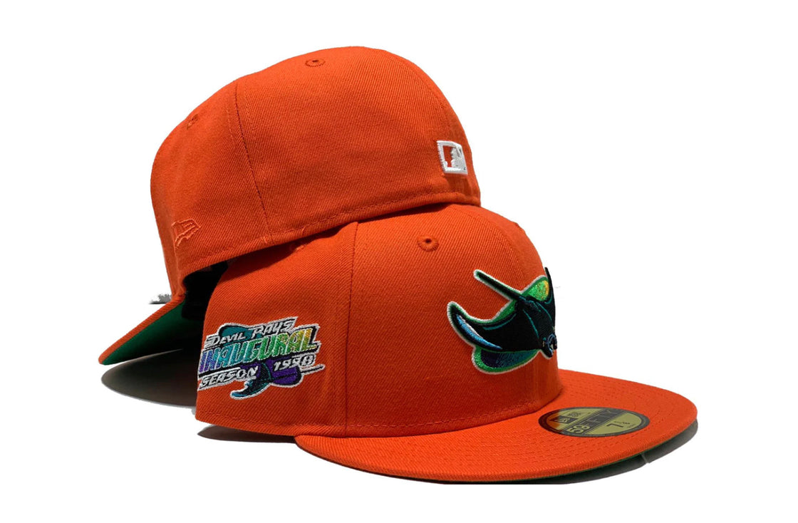 Products Tampa Bay Devil Rays 1998 Inaugural Season Orange Green Brim New Era Fitted Hat