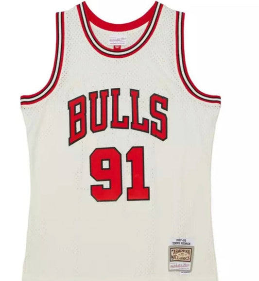MITCHELL AND NESS MEN'S MIKE DENNIS RODMAN 1997-98 HWC CREAM SWINGMAN JERSEY