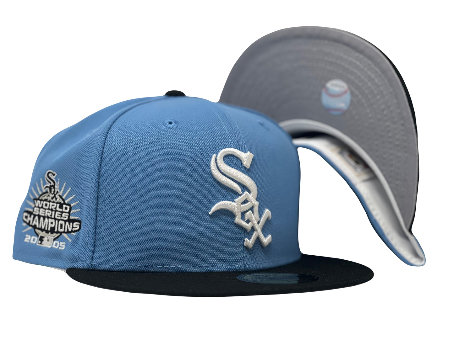 CHICAGO WHITE SOX 2005 WORLD CHAMPIONS SKY BLUE BLACK NEW ERA FITTED HAT