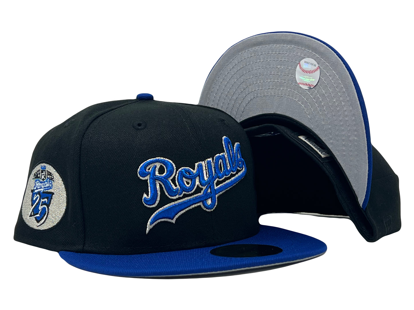 Kansas City Royals 25TH Anniversary Black/ Royal Gray Brim New Era Fitted Hat