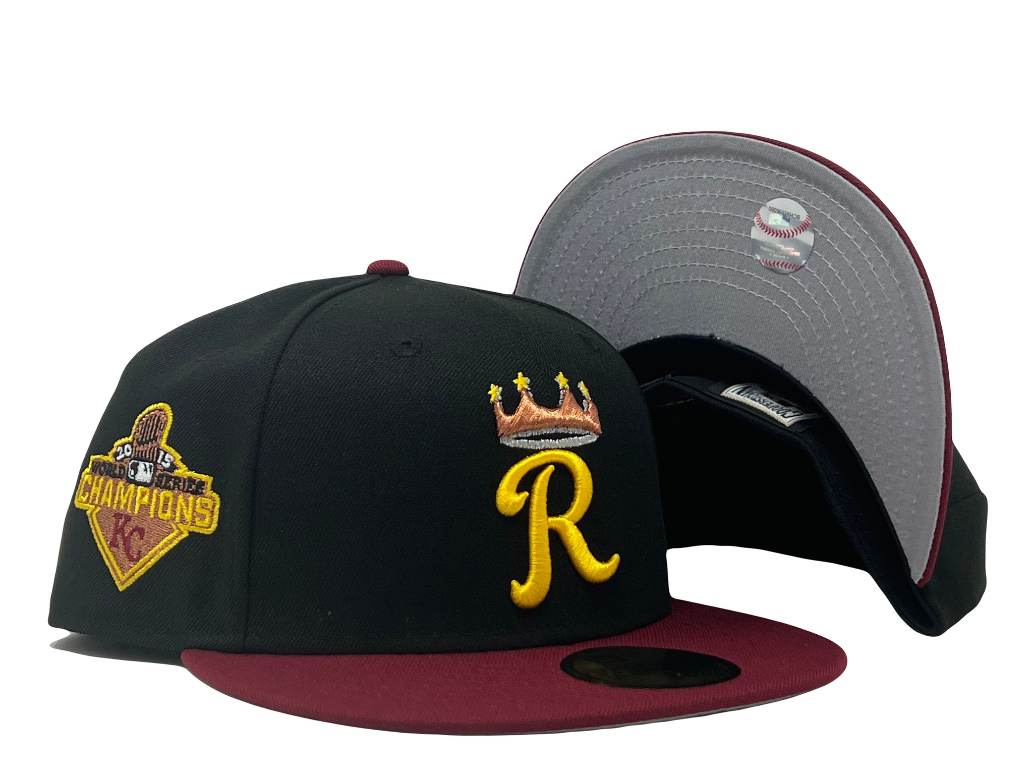 Kansas City Royals 2015 World Series New Era 59FIFTY Fitted Hat (Chrome White Black Green Under BRIM) 7 1/8