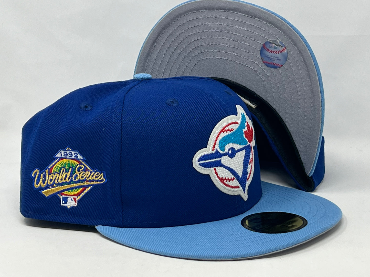TORONTO BLUE JAYS 2X WORLD SERIES CHAMPIONS GRAY BRIM NEW ERA FITTED HAT