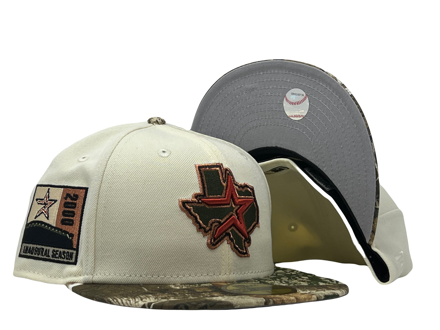HOUSTON ASTROS 2010 INAUGURAL SEASON CHROME/ REAL TREE VISOR NEW ERA FITTED HAT