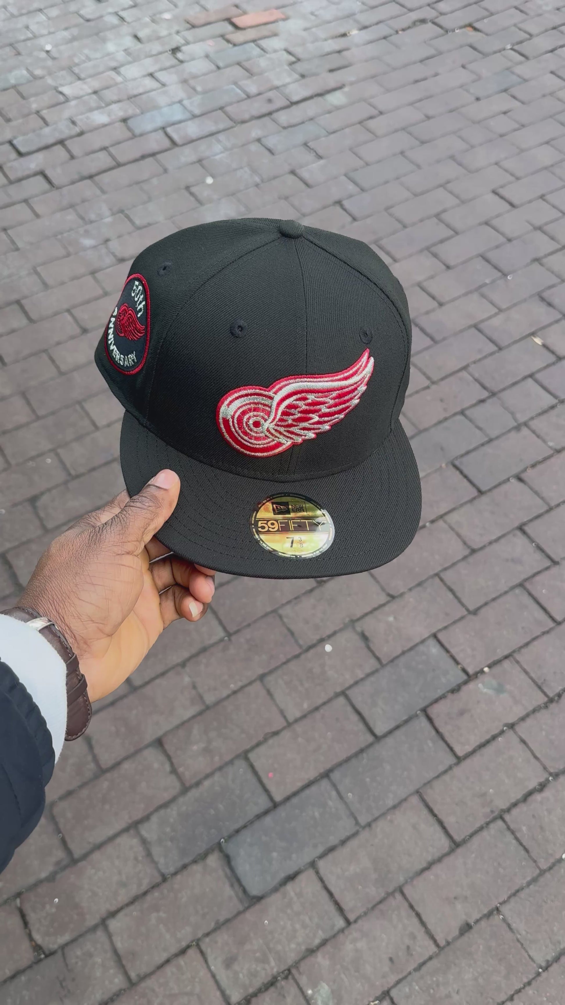 Detroit Redwings 50th Anniversary Red Brim Fitted Hats