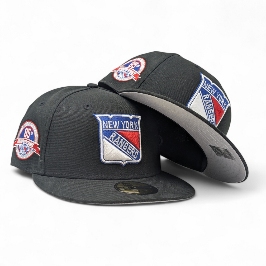 New York Rangers 85th Anniversary Black NHL New Era Fitted Hats