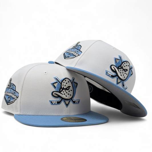 Anaheim Ducks Stanley Cup Champions Fitted Hats-White Sky Blue