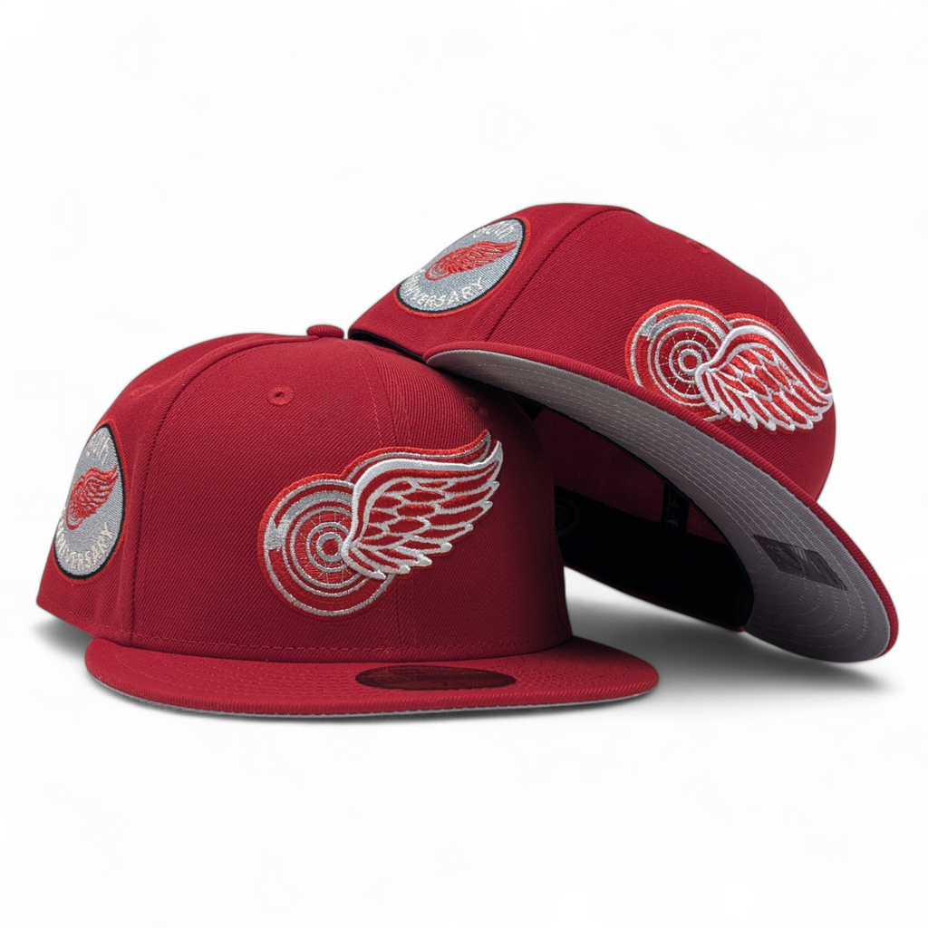 Red Detroit Redwings 50th Anniversary 59Fifty NHL New Era Fitted Hats