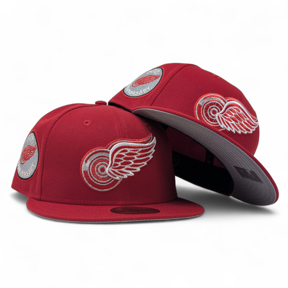 Detroit Redwings 50th Anniversary 59Fifty NHL New Era Fitted Hats-Red