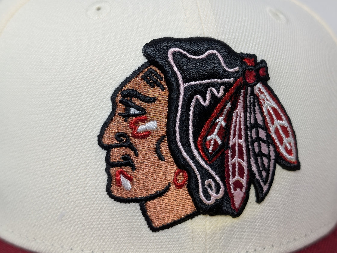 Chicago Blackhawks 1991 All Star Game Pink Brim Fitted Hats-Burgundy