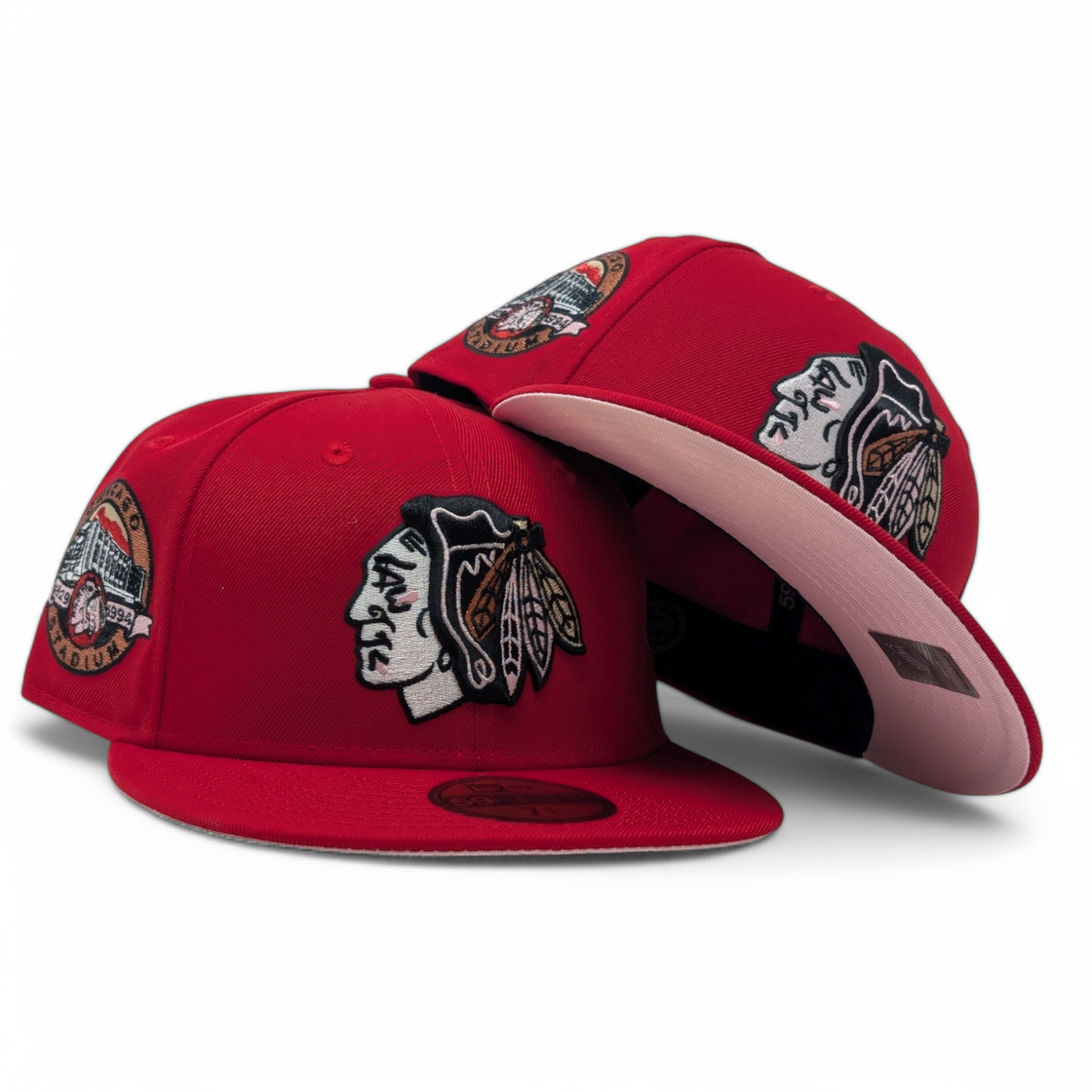 Chicago Blackhawks Pink Brim NHL New Era Fitted Hats- Red