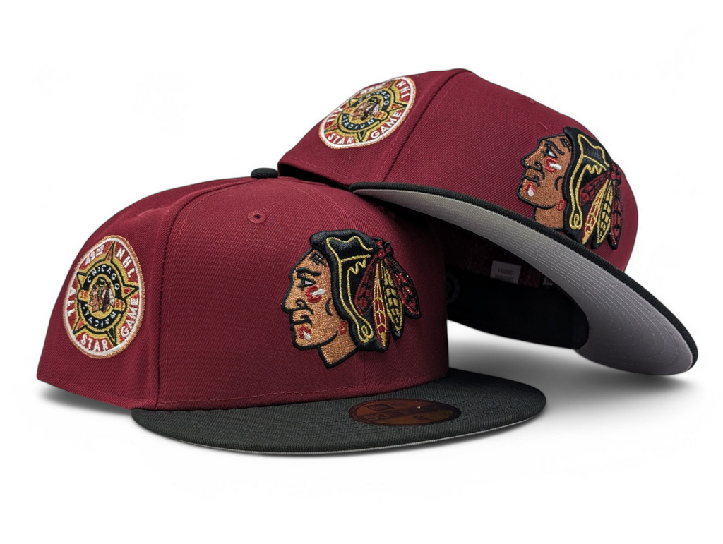 Chicago Blackhawks 1991 All Star Game Fitted Hats-Burgundy Black