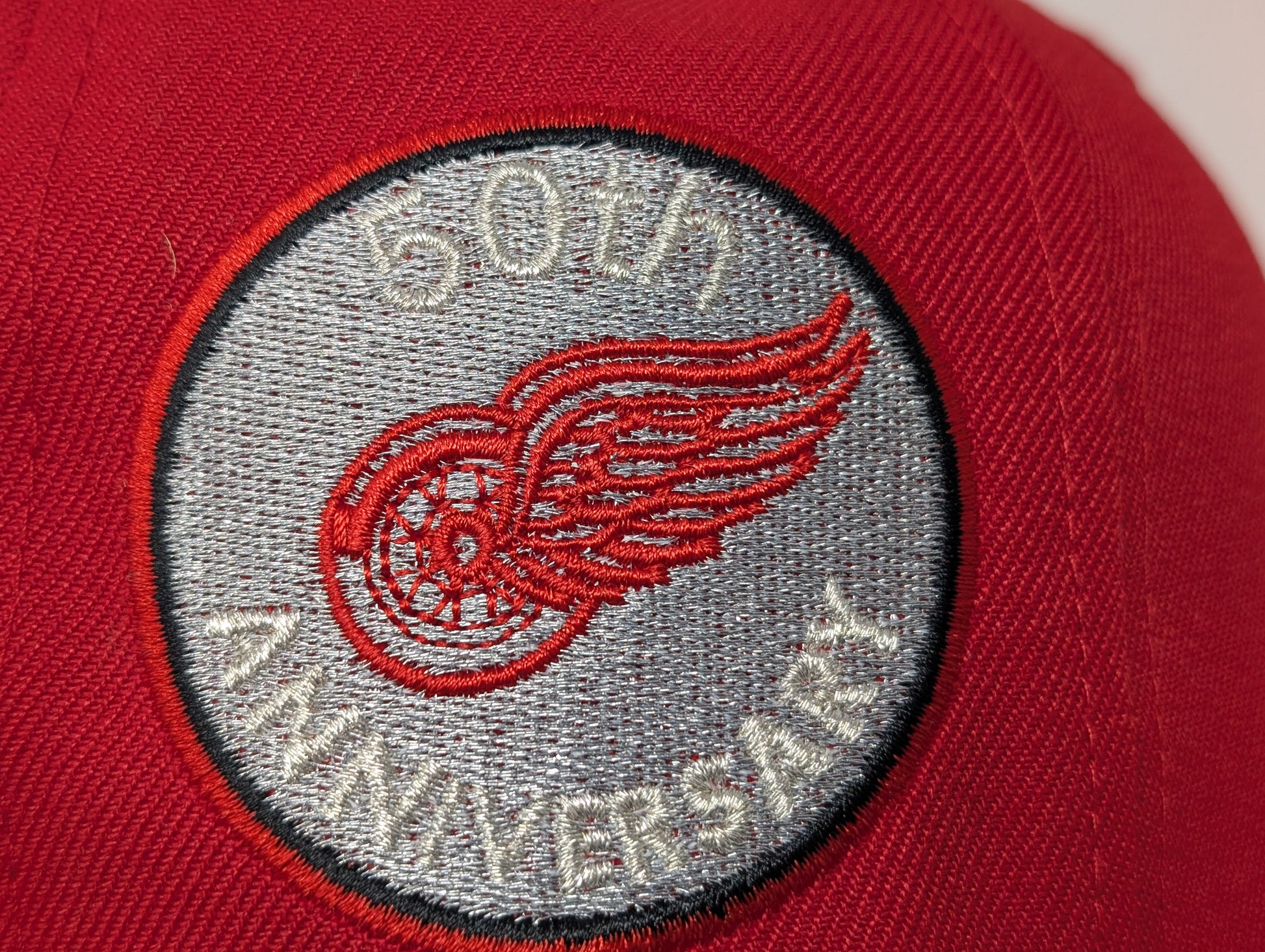 Red Detroit Redwings 50th Anniversary 59Fifty NHL New Era Fitted Hats