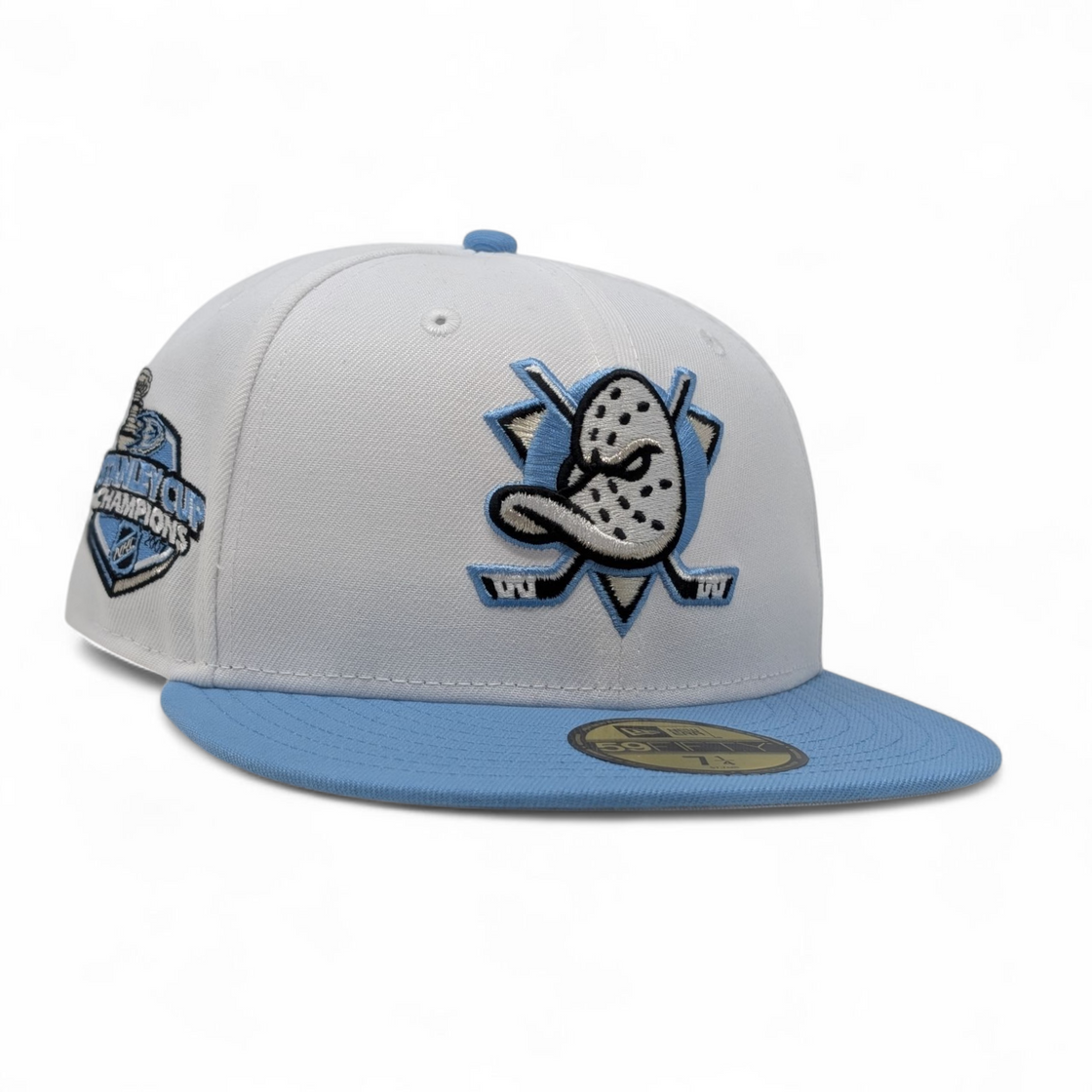 Anaheim Ducks Stanley Cup Champions Fitted Hats-White Sky Blue