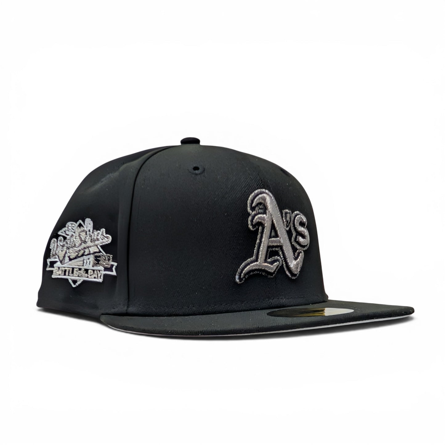 Oakland Athletics 1989 World Series Metallic Logo Fitted Hat- Black