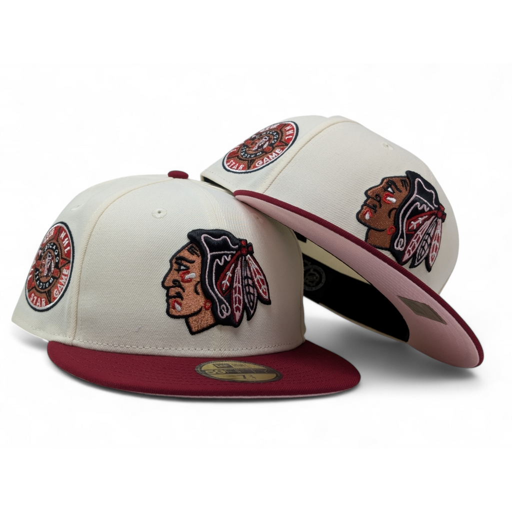Chicago Blackhawks 1991 All Star Game Pink Brim Fitted Hats Burgundy