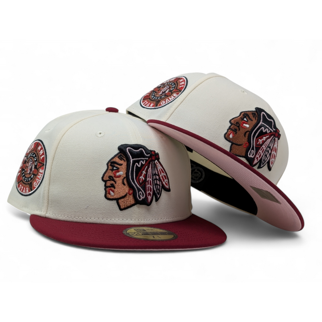 Chicago Blackhawks 1991 All Star Game Pink Brim Fitted Hats-Burgundy