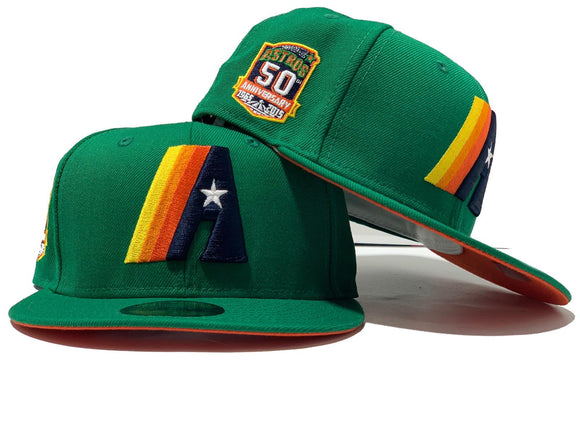 HOUSTON ASTRO 50TH ANNIVERSARY LIGHT GREEN ORANGE BRIM NEW ERA FITTED HAT