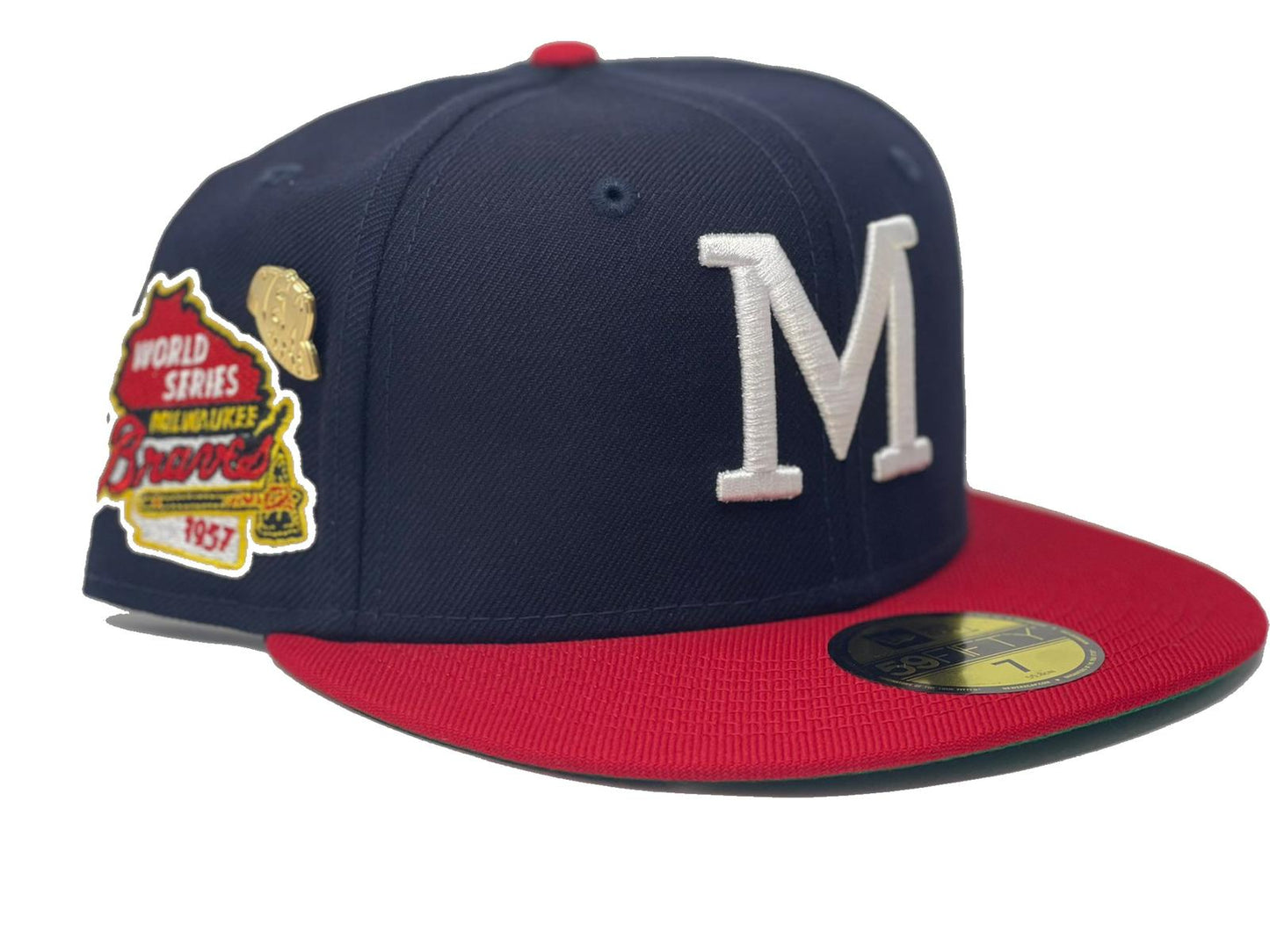 MILWAUKEE BRAVES 1957 WORLD SERIES "59fIFTY DAY" GREEN BRIM NEW ERA FITTED HAT