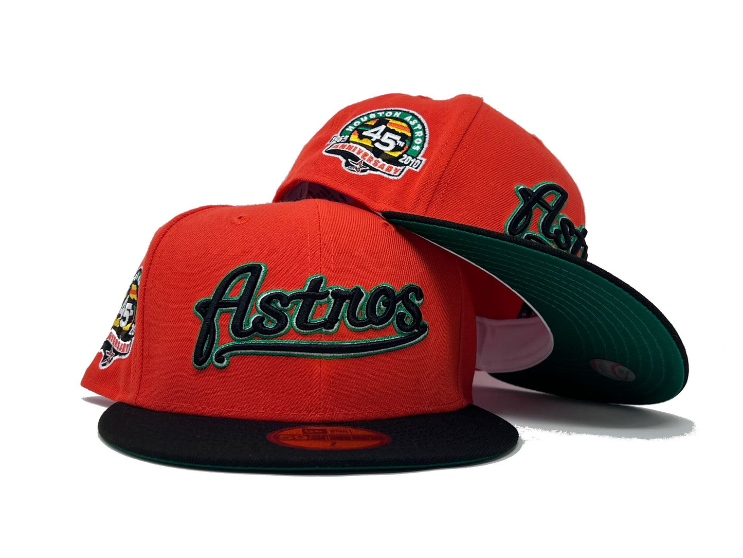 HOUSTON ASTROS 45TH ANNIVERSARY GLOW IN THE DARK "PUMPKIN COLLECTION" GREEN BRIM NEW ERA FITTED HAT