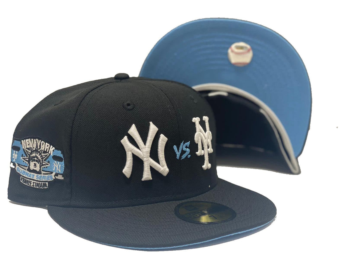 NEW YORK YANKEES * METS SUBWAY SERIES BLACK ICY BRIM NEW ERA FITTED HAT