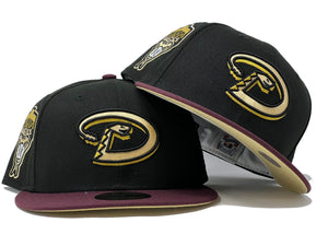 ARIZONA DIAMONDBACKS  1998 INAUGURAL SEASON BLACK MAROON VISOR VEGAS GOLD BRIM NEW ERA FITTED HAT