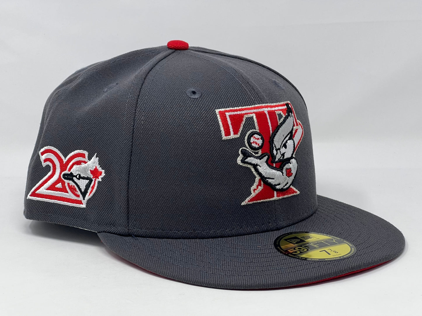Toronto Blue Jays 20th Anniversary Dark Gray Red Brim New Era Fitted Hat